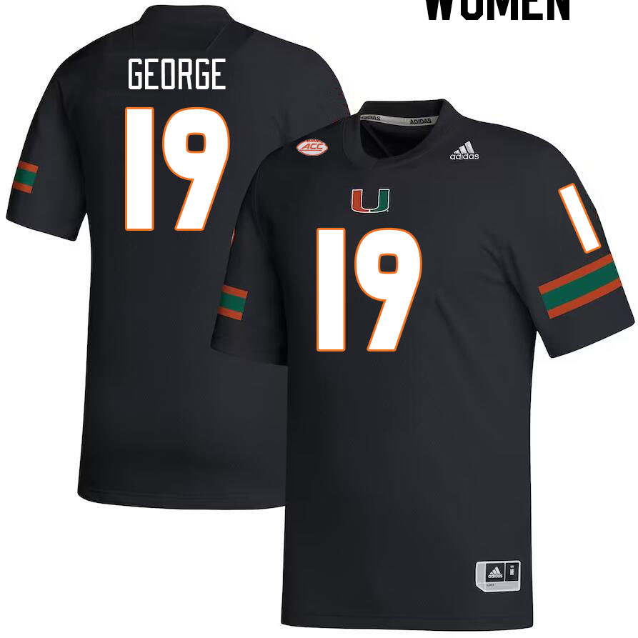 Women #19 Jayden George Miami Hurricanes College Football Jerseys Stitched-Black - Click Image to Close